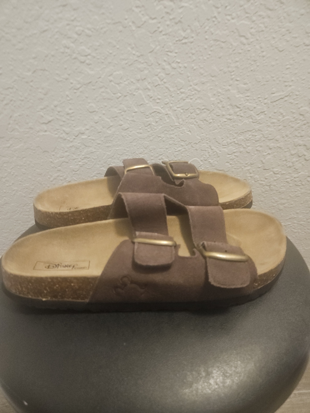 Women's Disney Mickey Mouse Double-Buckle Suede Slide Sandals - Brown